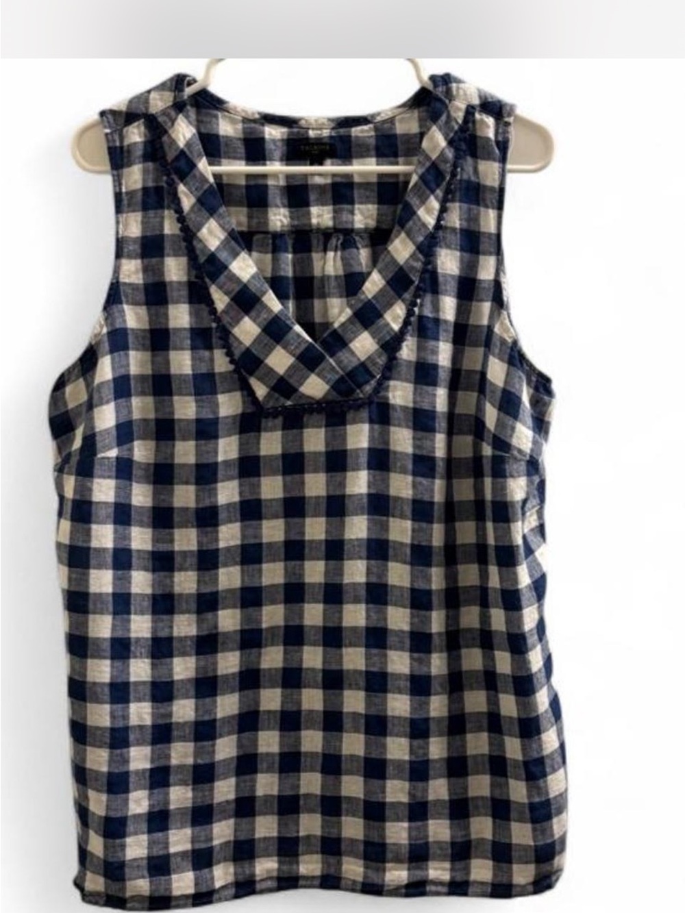 Talbots Navy and Cream Checked Sleeveless V-Neck Tank